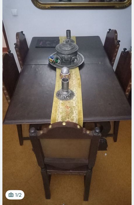 Mesa de Sala de Jantar Extensivel  + 6 Cadeiras Vintage