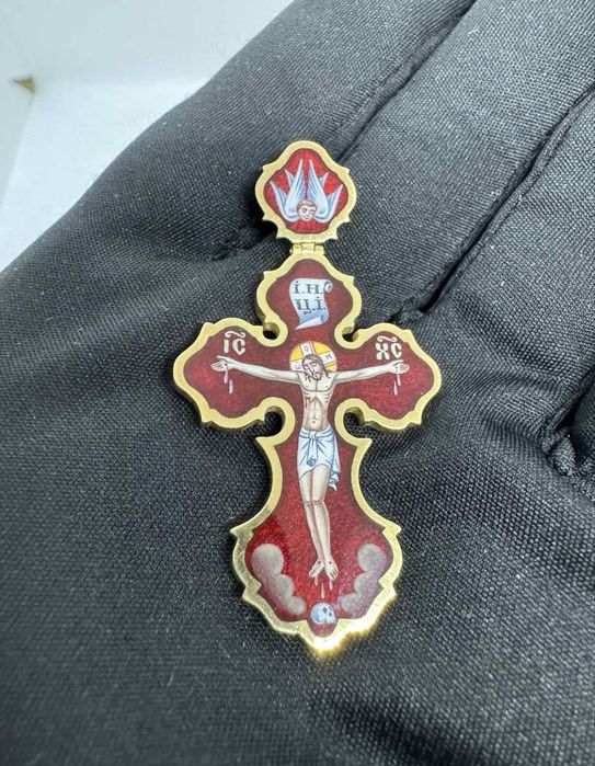 Золотий хрест емаль . Золотой крест горячая эмаль. Золото 750