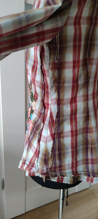 Koszula w kratkę z haftami w kwiaty M/L bawełna