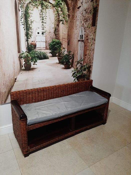 Ławka naturalny rattan + drewno
