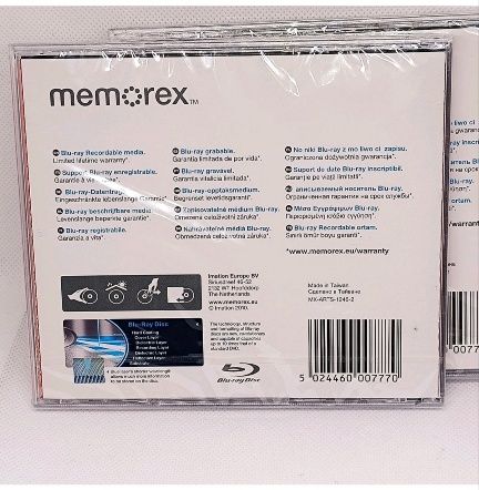 Pack de 2 Memorex Blu-Ray BD-R 25GB 4x 135m Single Layer Recordable Discs Novos/Selados