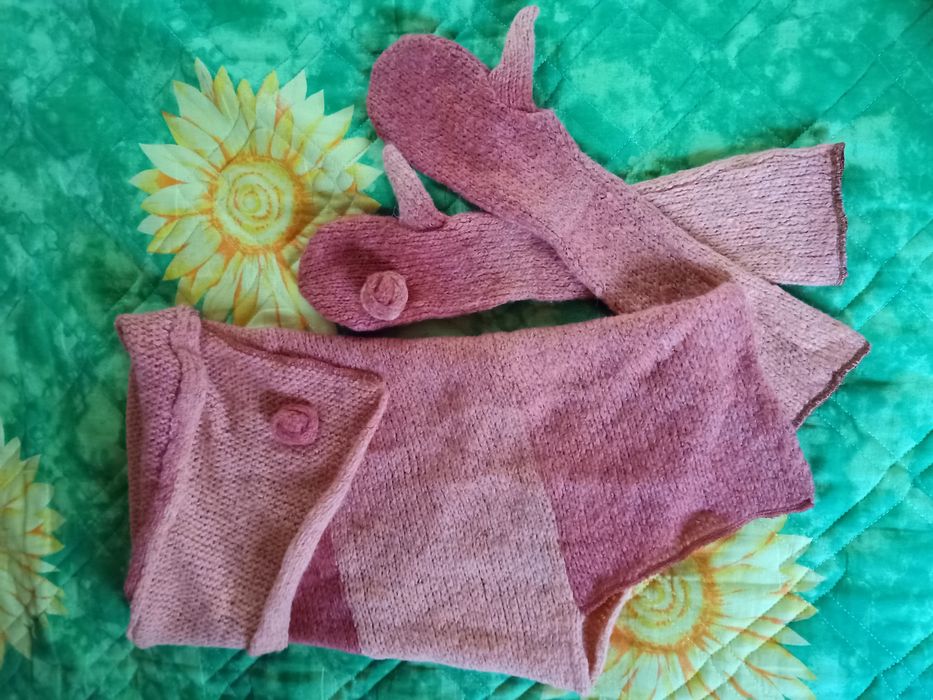 Komplet  zima Zestaw mitenki długie rękawice komin