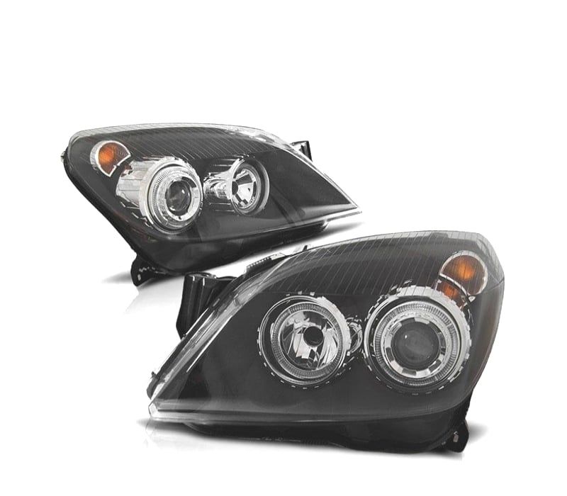 FARÓIS FRONTAIS ANGEL EYES OPEL ASTRA H FUNDO PRETO