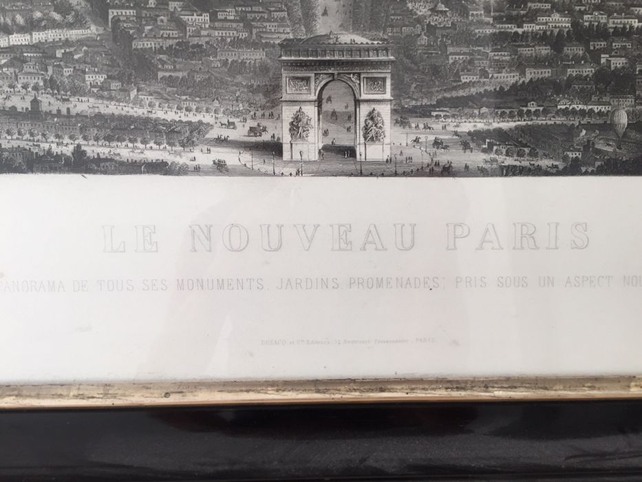 Gravura panorama de Paris com Arco do Triunfo e moldura
