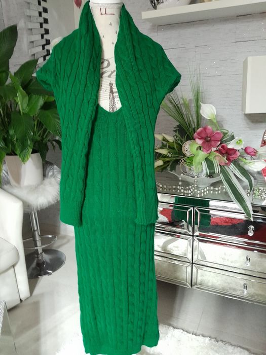 Piękna modna sukienka dzianinowa  Komplet sukienka i sweterek