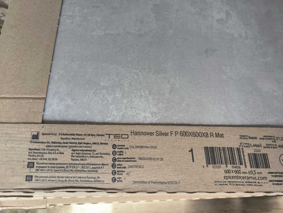 Плитка керамогранит Allore Group Hannover Silver F P R Mat 60x60 см