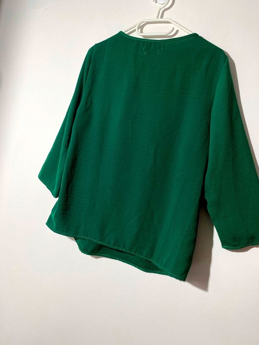 bluzka oversize luźna koszula zielona 34 XS boho hippie elegancka gree