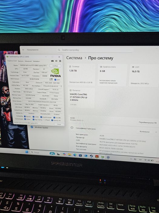Ігровий ноутбук Acer Predator Helios / RTX 3060 / i7 + SSD