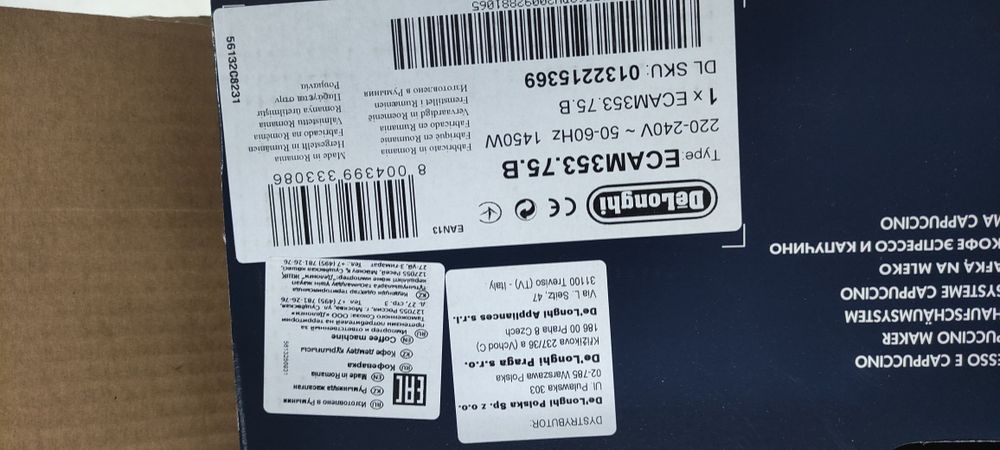 Automatyczny ekspres ciśnieniowy De'Longhi ECAM 353.75.B 1450 W czarny