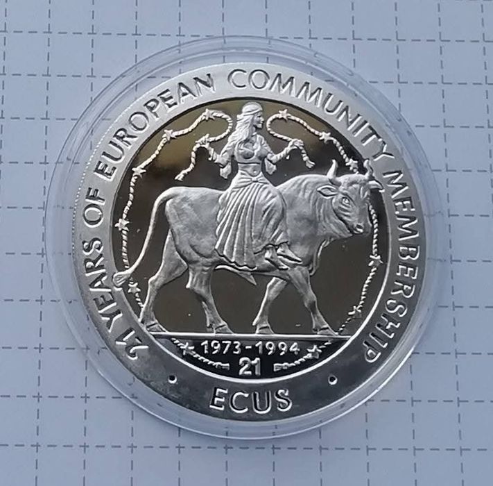 Гібралтар 21 екю 1994р. 21- А річниця - Вступ до ЄС. СРІБЛО. Сертифіка