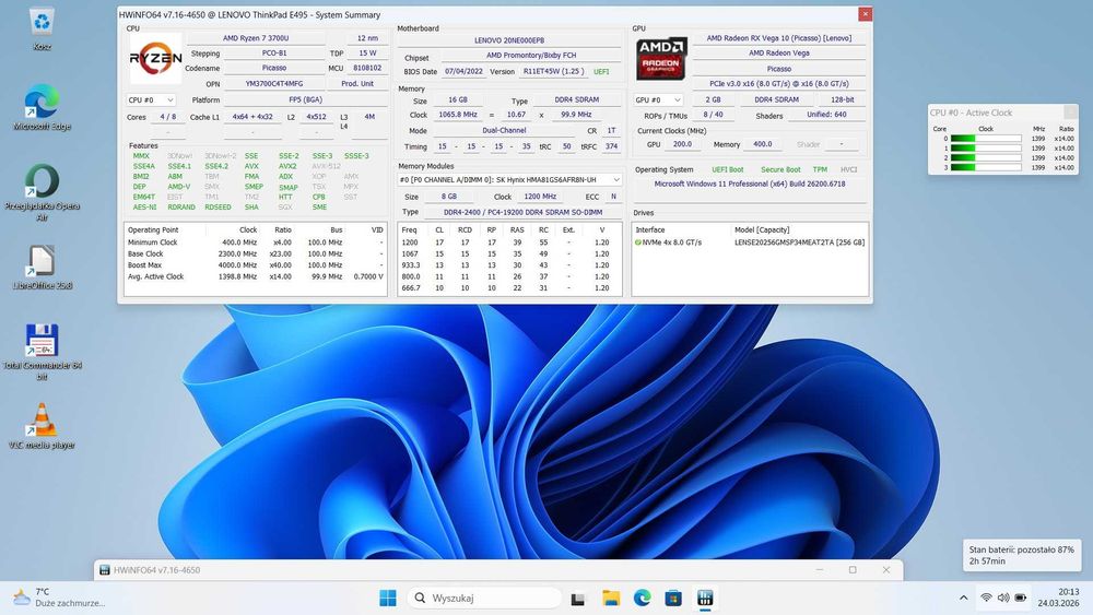 MOCNY Lenovo ThinkPad Ryzen7/16gbDDR4/256SSD/Vega10/BateriaOK