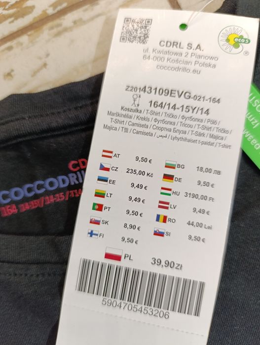 Nowa czarna bluzka dla dziewczynki Coccodrillo 164 z długim rękawem
