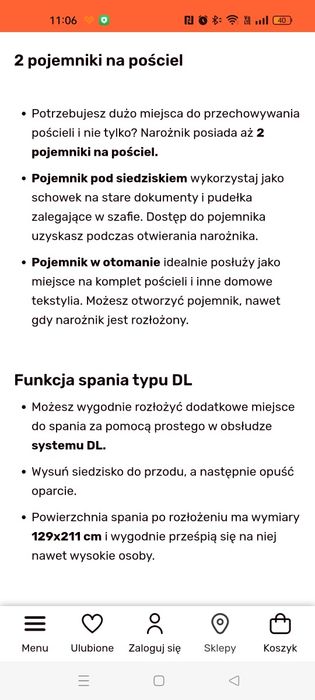 Narożnik z 2 pojemnikami na pościel