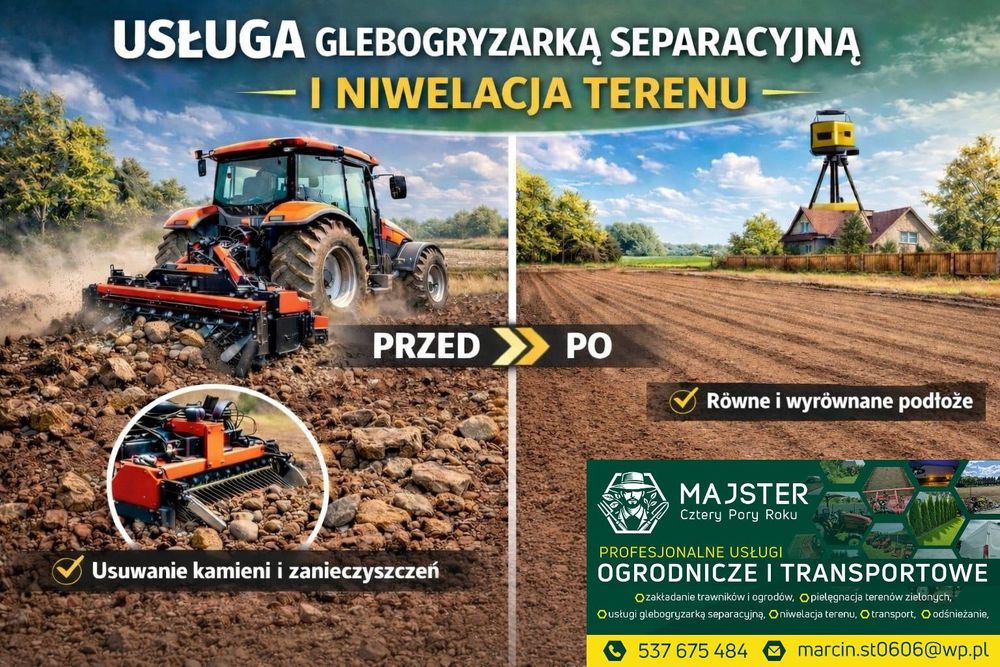 Usługi glebogryzarką separacyjną i niwelacja terenu.