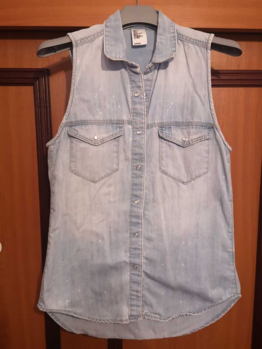 Koszula jeansowa bez rękawów H&M 36 S denim tie dye