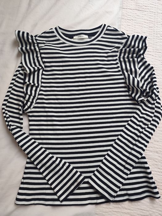 Bluzka jak nowa Reserved L paski biało czarna falbanką