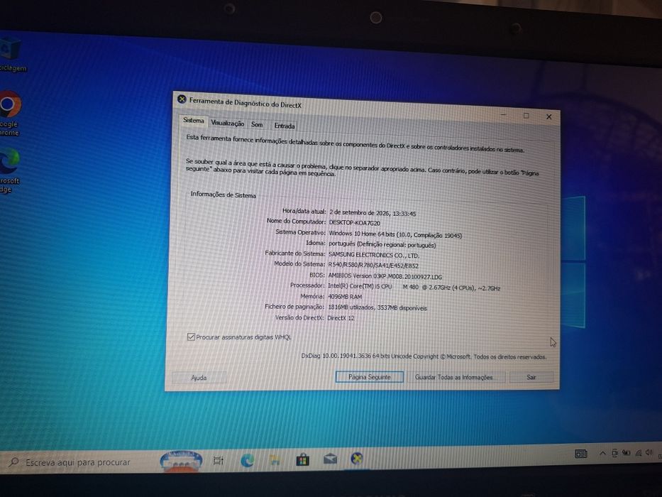 Portátil Samsung R540 i5/4gb ram