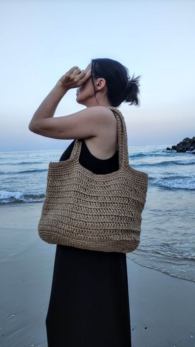 Плетена сумка шопер. Пляжна еко сумка. В'язана джутова сумка.