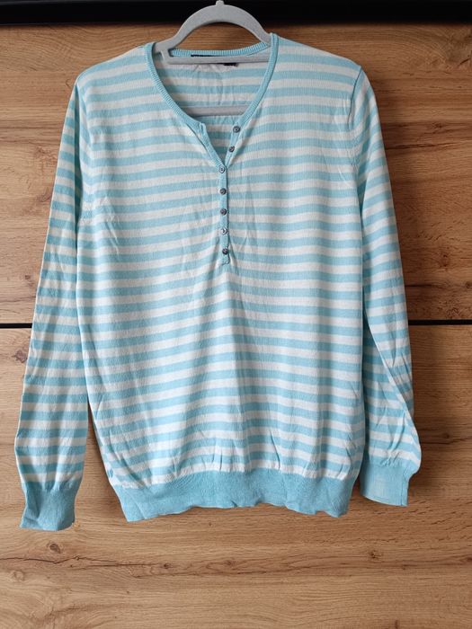 Męski sweter w paski WoolOvers jedwab bawełna XL sweter w serek