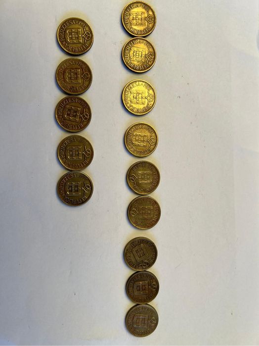 Moedas escudo 5 escudos caravela, 5 escudos bronze, 10 escudos