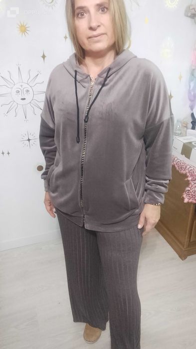 Miękka welurowa  Bluza OVERSIZE Złoty Suwak Grecki wzór