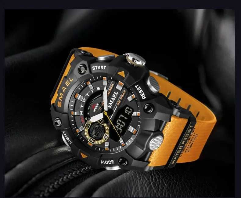Zegarek pomarańczowy Smael analogowo cyfrowy sportowy wojskowy WR50