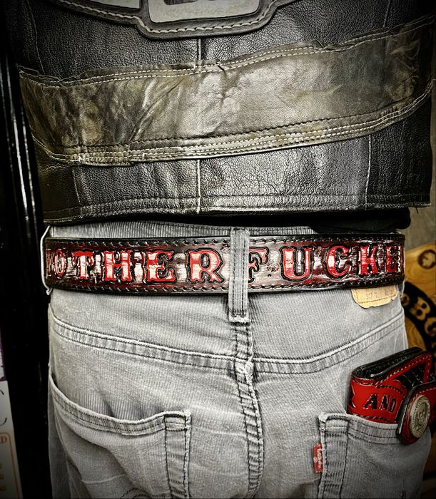 Pasek skórzany handmade rock metal punk rocknroll czaszki