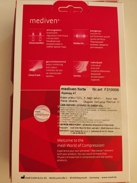 Компресійні колготи з відкритим носком Mediven forte, клас  3,розмір 6