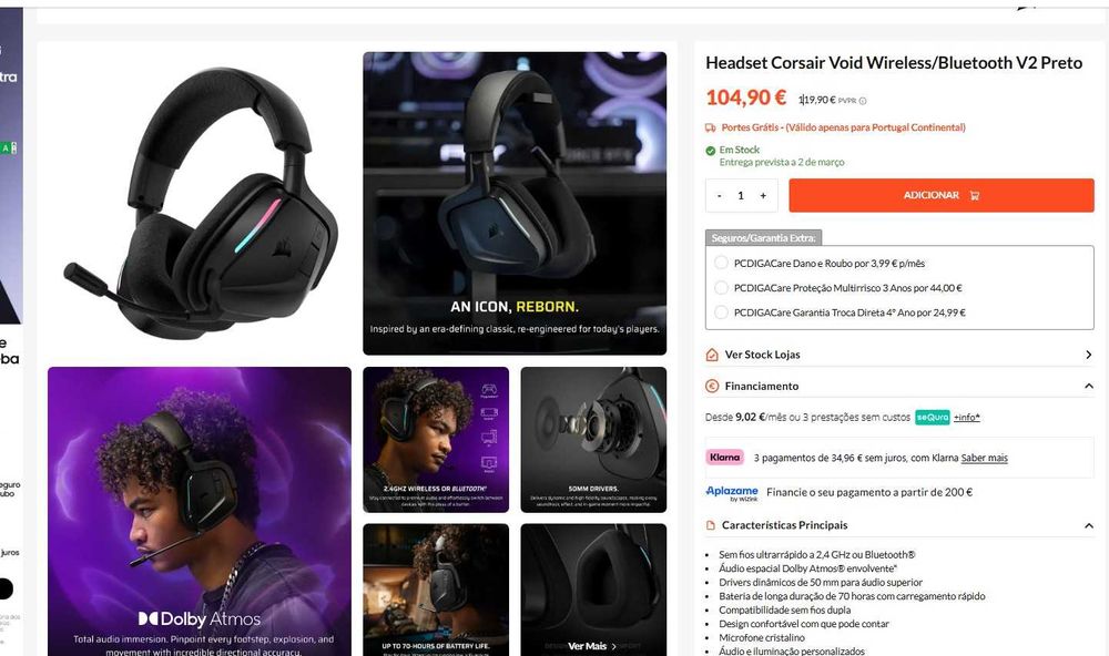 Headset Corsair Void Wireless/Bluetooth V2 Preto NOVO garantia 2 anos