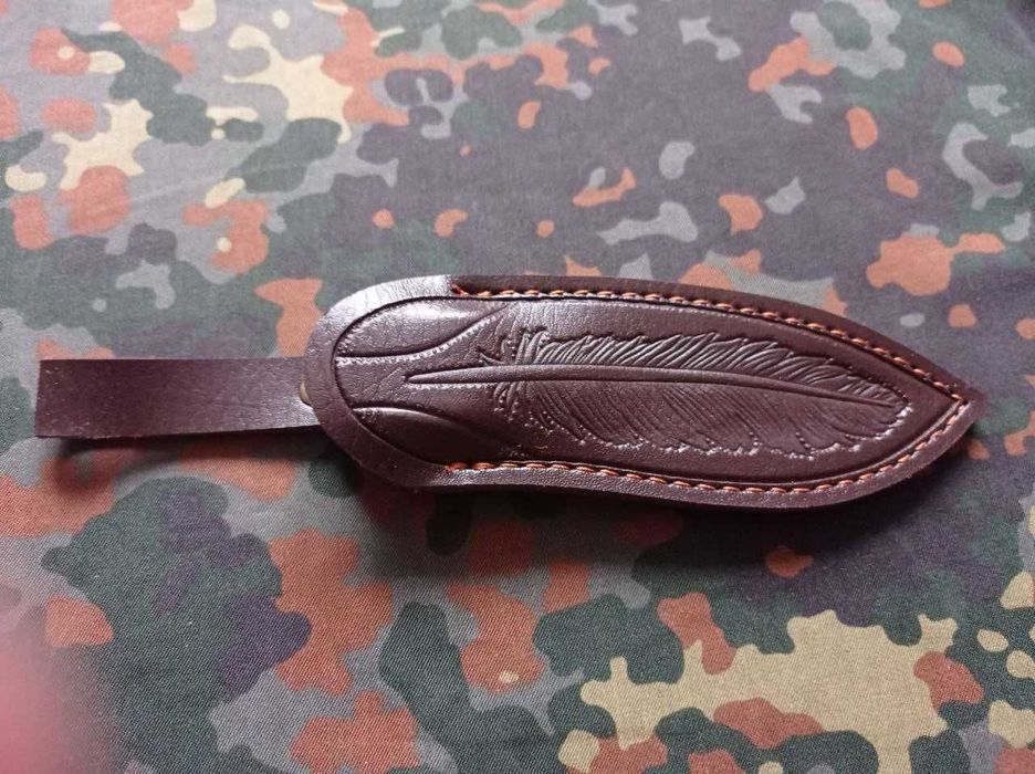 Туристичний ніж Пташине Перо Damascus Brown 20см,ручка дерево,чехол