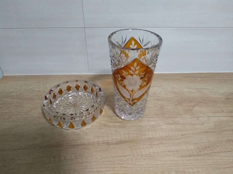 Kryształowy wazon +kryształowa popielniczka z PRL