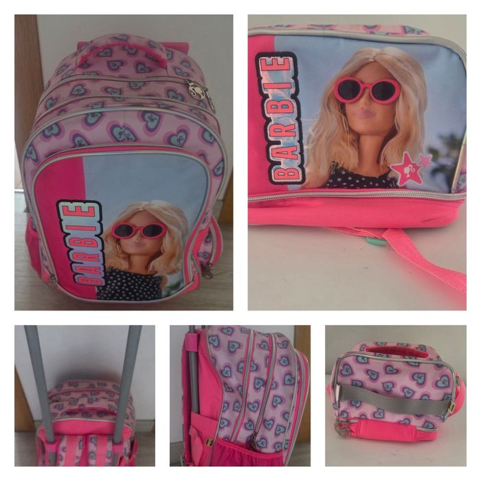 Mochila com troller da Barbie e lancheira