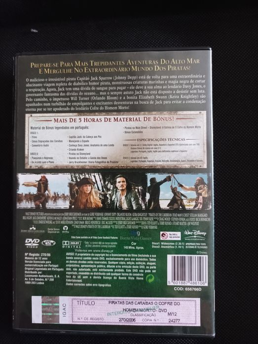 DVD original Piratas da Caraíbas - O Cofre do Homem Morto