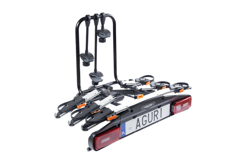 Bagażnik rowerowy platforma na hak Aguri Active Bike PRO 3 Silver uchylany na 3 rowery 13PIN