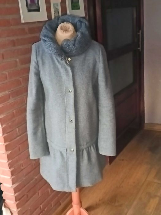 Max Mara tweedowy płaszcz z dzianinowym golfem 36