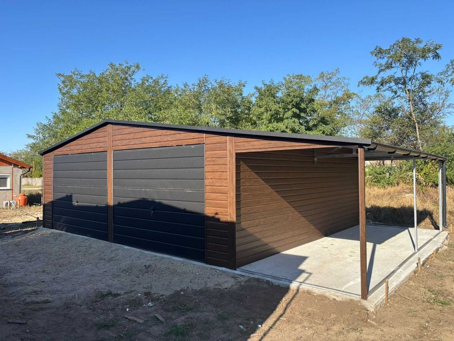 GARAŻ BLASZANY Garaże blaszane 7×6 m + WIATA 2 m blaszaki Profil