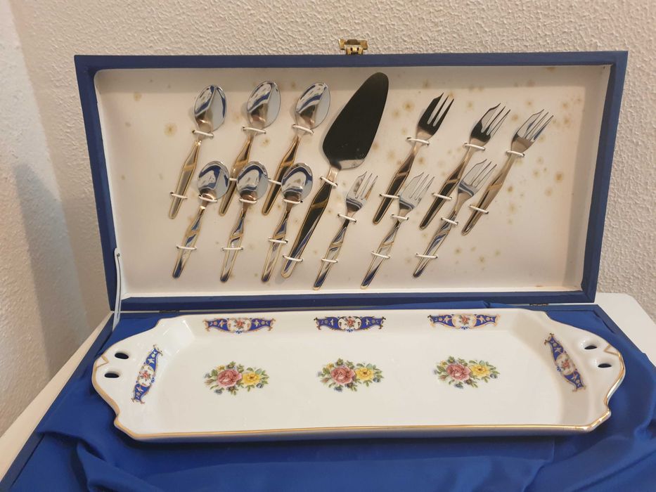 Limoges Cake Stand and Cutlery Set