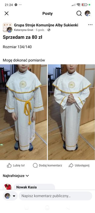 Szatka komunijna alba na 134/140