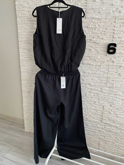 Lemonada nowy set jedwab + len -  proste spodnie + top czarny S-M