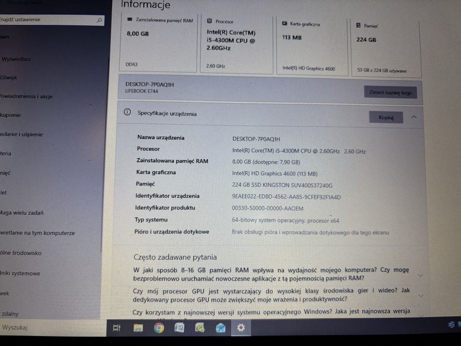Laptop FUJITSU E744 i5 14’