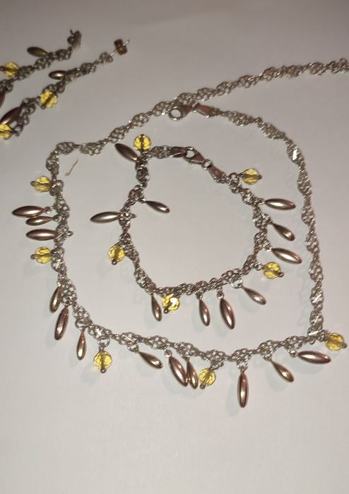 Srebrny ciężki komplet srebro cytryn naszyjnik bransoletka kolczyki