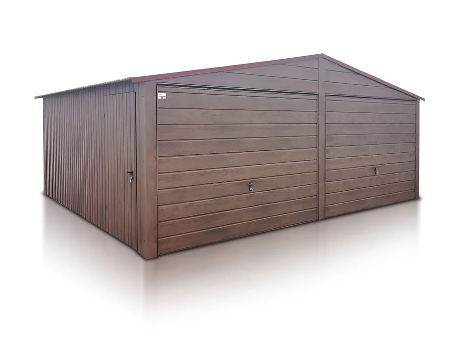 Garaż dwustanowiskowy 6x5.8m - Dach dwuspadowy, Brama uchylna, Drewnop