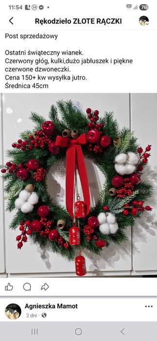 Wianek świąteczny z dzwonkami