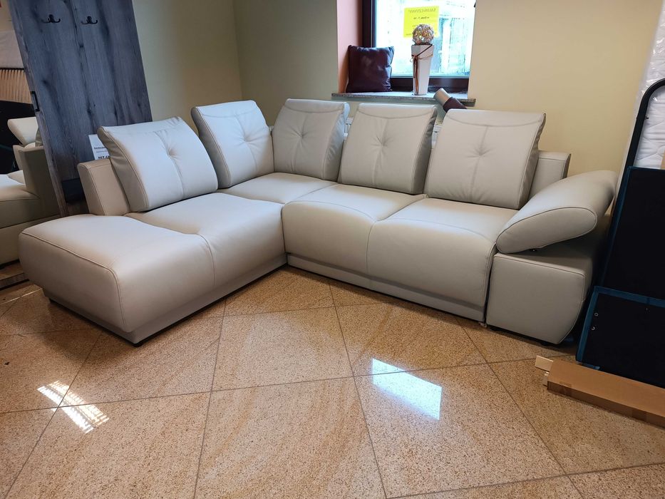 HiT -44% Narożnik MACAN Skóra Naturalna- Beż , spanie = PRODUCENT Pyka