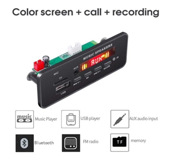 Mp3 модуль з bluetooth 5.0 і мікрофоном, FM радіо, USB, microSD, 5-14V