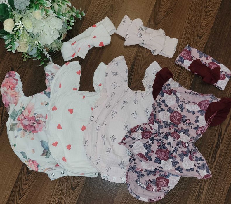 Муслінові бодіки 0-3міс на новонароджену дівчинку