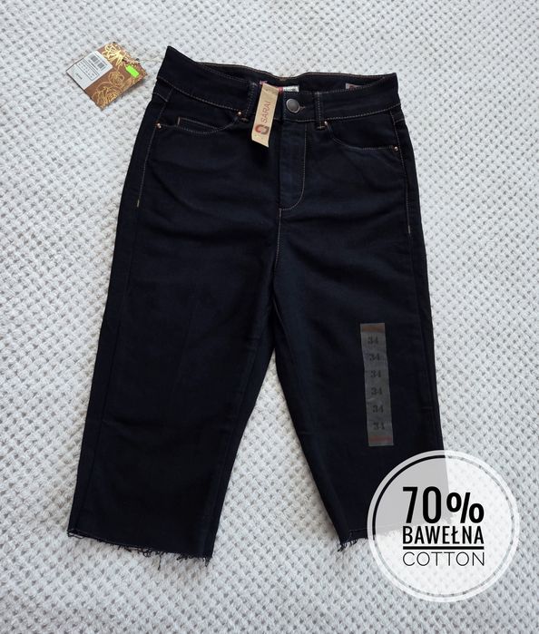 Nowe krótsze spodenki jeansowe dżinsowe damskie bermudy 70% bawełna XS