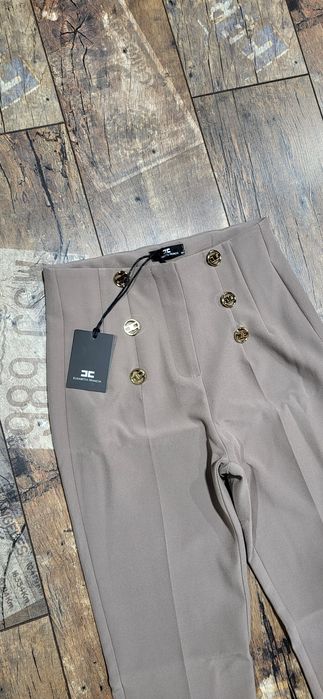 Cudowne spodnie eleganckie dzwonki fango beż wysoki stan S