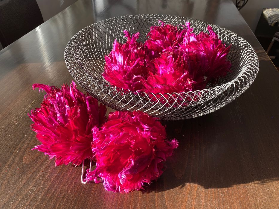 Conjunto de 6 Bolas de Natal de Penas Fúcsia