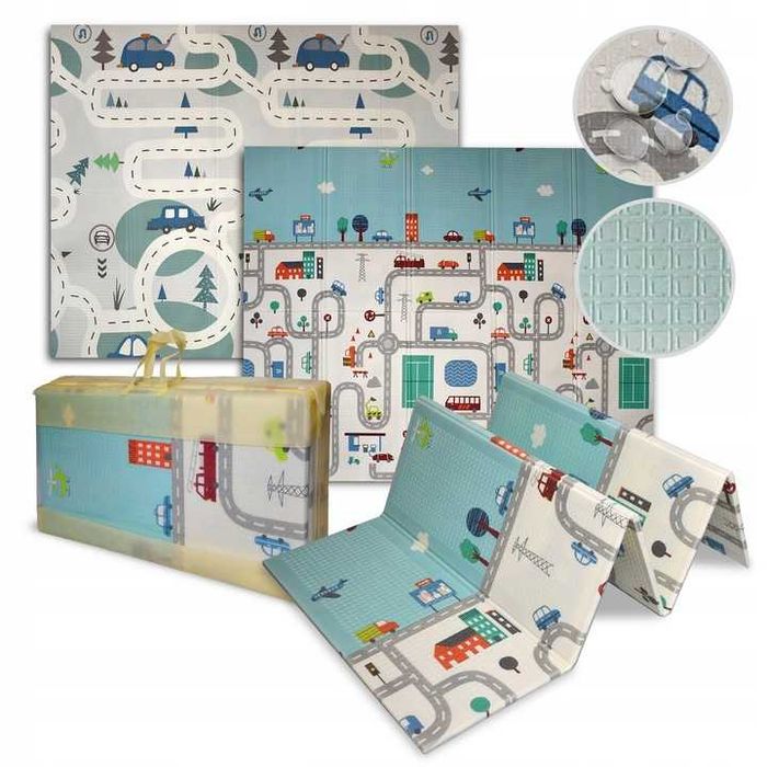 Mata piankowa edukacyjna składana dla dzieci duża 180 X 200 dwustronna